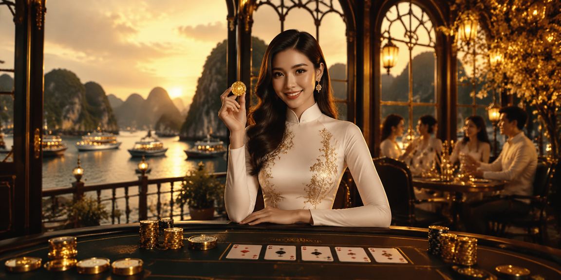 Vịnh Hạ Long với người mặc áo dài chơi baccarat – hình ảnh casino trực tuyến Việt Nam